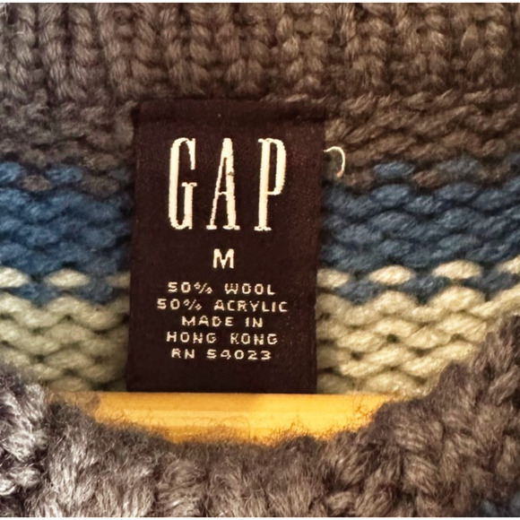 VTG Y2K Gap Wool Blend Stripped Turtleneck Sweater Medium Preppy Chunky 2000s - Picture 5 of 8